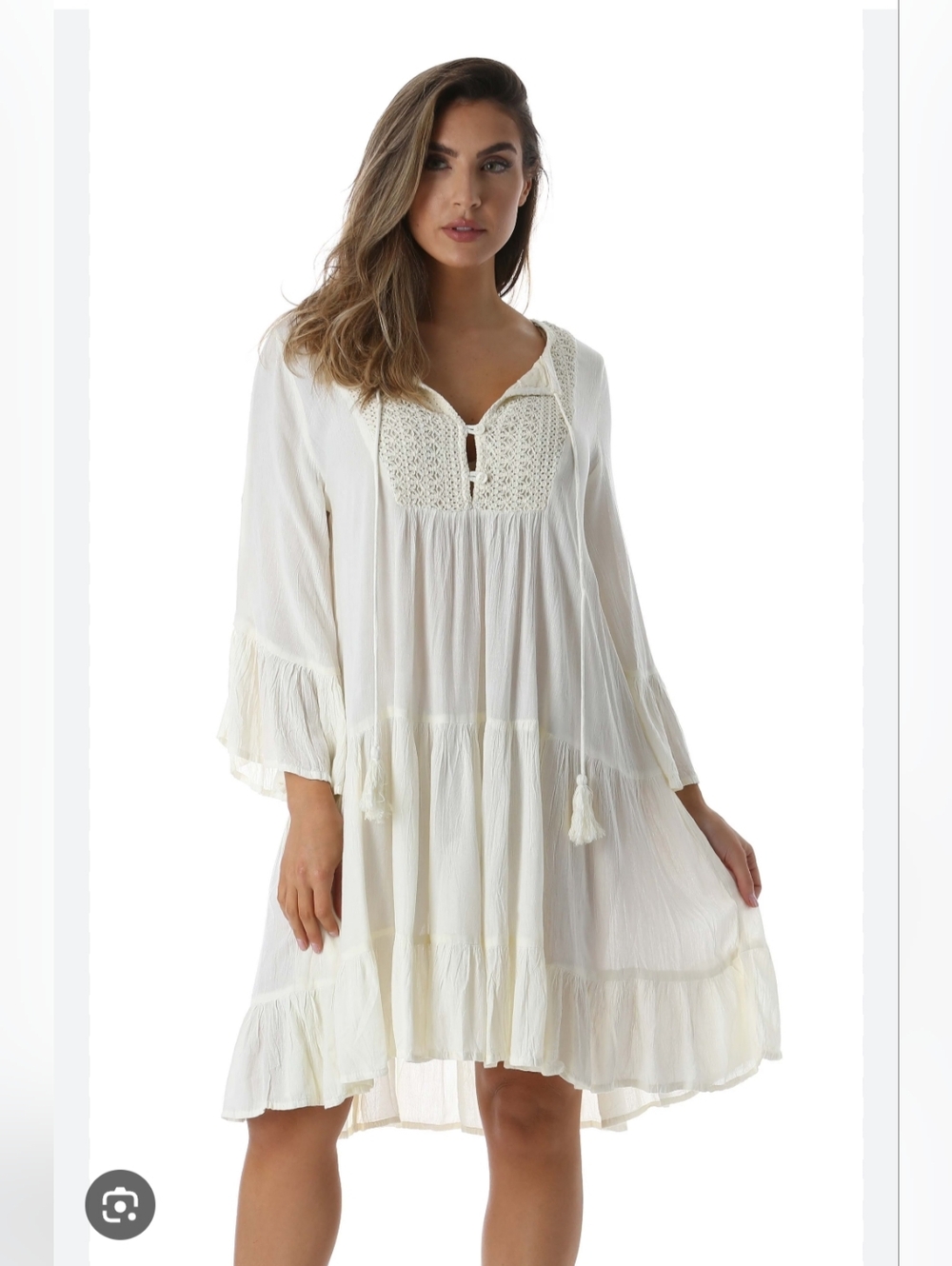 Rivieras Cream Crochet Yoke Tunic Cover-Up